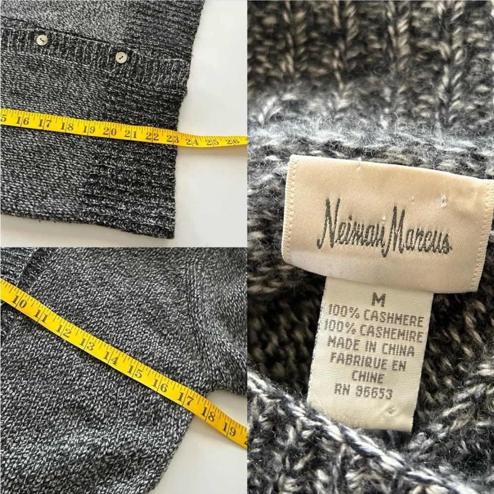 VTG NEIMAN MARCUS 100% Cashmere Shawl Collar Cardigan Dark Gray Marled Knit M. - Picture 8 of 8
